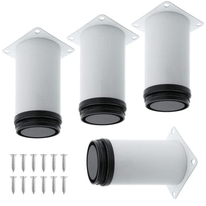 White Adjustable Furniture Legs 4in 4 Pack Steel with Screws - size: 4inch