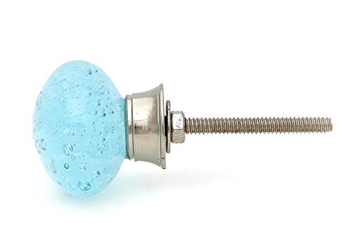 Aqua Blue Bubbles Glass (Nickel) Decorative Dresser Drawer, Kitchen Cabinet or Door Knob Pull - Pack of 6