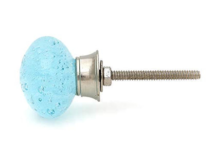 Aqua Blue Bubbles Glass (Nickel) Decorative Dresser Drawer, Kitchen Cabinet or Door Knob Pull - Pack of 6