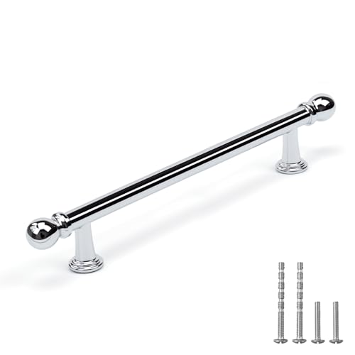 YAGU 6 Pack Polished Chrome Kitchen Cabinet Handles 5 Inch(128mm) Hole Center Solid Bright Silver Dresser Drawer Pulls Furniture Hardware for Cupboard Wardrobe Closet Vanity - color: Polished Chrome, size: 6 Pack, style: 5''/128MM Hole Center