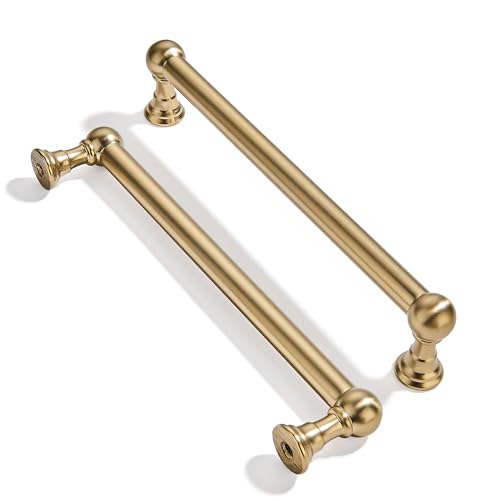 khtumeware 2 Pack 6 Inch Hole Center Brushed Brass Cabinet Pulls Heavy Duty Solid Warm Brass Cabinet Handles cabinets Dressers Kitchens Handles Bathroom cabinets - color: Brushed Brass, size: 6 Inch Hole Center