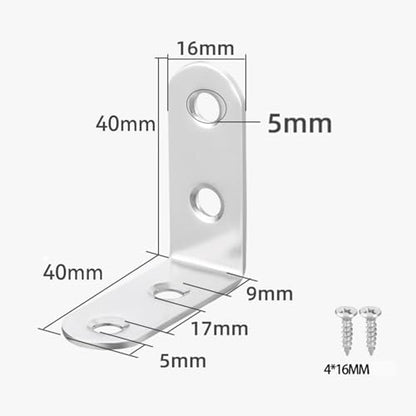 Stainless Steel Corner Brace, 20Pcs 90 Degree Right L-Shaped Metal Corner Connector Joint Plate, Cabinet, DIY Woodworking Projects with 80PCS Screws 1.57x0.6in (40x40x16) - size: 40x40x16