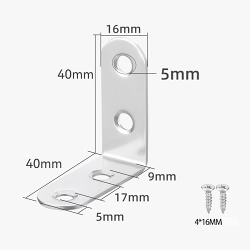 Stainless Steel Corner Brace, 24Pcs 90 Degree Right L-Shaped Metal Corner Connector Joint Plate, Cabinet, DIY Woodworking Projects with 96PCS Screws 1.57x0.6in (40x40x16（24pcs）) - size: 40x40x16（24pcs）
