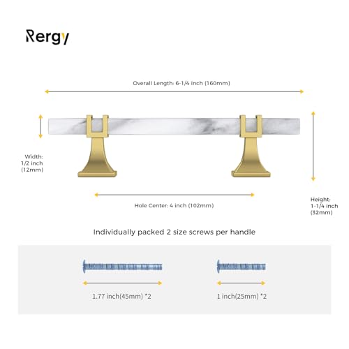 Rergy 10 Pack Cabinet Handles, White Marble & Matte Gold Pulls, 4" - color: White Marble & Matte Gold &Square, size: 4 inch (102mm) Hole Center