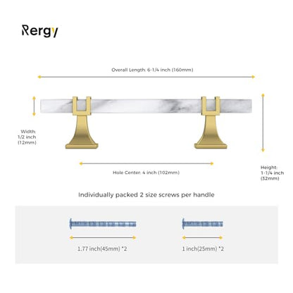 Rergy 10 Pack Cabinet Handles, White Marble & Matte Gold Pulls, 4" - color: White Marble & Matte Gold &Square, size: 4 inch (102mm) Hole Center