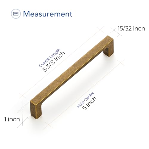 Ravinte Antique Brass Cabinet Handles Solid Square Pulls 5 Inch 10 Pack - size: 5 Inch Hole Center