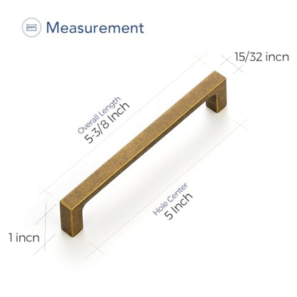Ravinte Antique Brass Cabinet Handles Solid Square Pulls 5 Inch 10 Pack - size: 5 Inch Hole Center