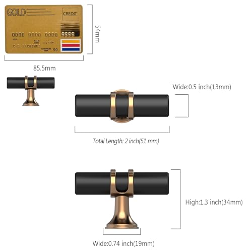 Amerdeco 10 Pack Champagne Bronze and Matte Black Cabinet Knobs 2 Inch T Bar Cabinet Pulls Kitchen Cabinet Handles Cabinets Hardware Drawer Pulls ZH0050 - color: Champagne Bronze Black, size: 2"/51MM
