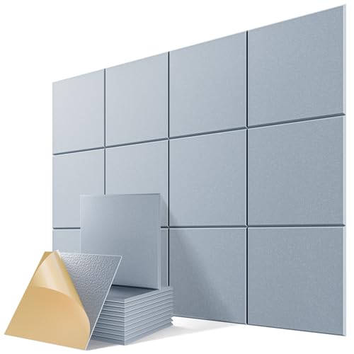 12 Pack Self-Adhesive Acoustic Panels, 12" X 12" X 0.4" High-Density Sound Proof Foam Panels for Walls, Soundproof Wall Panels for Home & Office (Smoke Gray) - color: Smoke Gray, size: Basic 12 Pack