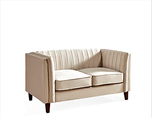 Container Furniture Direct Cavira Luxury Velvet Couch for Living Room with High Density Foam, Soft Fabric Upholstery, Removable Cushions and Solid Wood Legs, 60.2'' Wide Loveseat, Beige - color: Beige, size: Loveseat