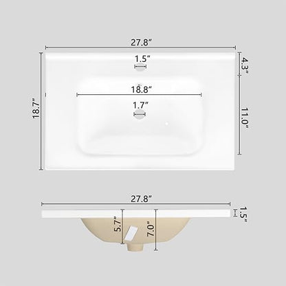 Bathroom Vanity Cabinet with Sink, White, 27.8 x 18.7 x 34 in