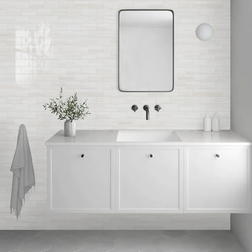 Vamos Tile 100-Piece Glossy Dolomite White Peel and Stick Backsplash Tile,3''x6'' PVC Subway Tile with White Grout, Stick on Backsplash for Kitchen/Bathroom/Fireplace - color: Dolomite White
