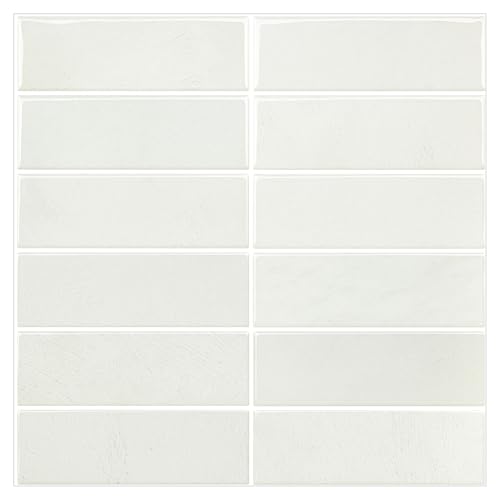 Alwayspon 12×12inch×10Pcs 2.5mm Thick Version Ivory White Marble Style 3D Vinyl Backsplash Tiles, Self-Adhesive Peel and Stick Wall Tile Stickers Stick on Subway Tiles for Kitchen Bathroom Wall - color: Ivory White