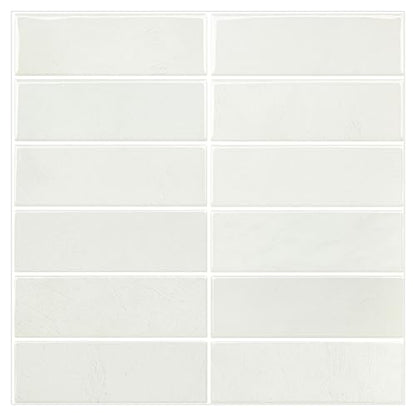 Alwayspon 12×12inch×10Pcs 2.5mm Thick Version Ivory White Marble Style 3D Vinyl Backsplash Tiles, Self-Adhesive Peel and Stick Wall Tile Stickers Stick on Subway Tiles for Kitchen Bathroom Wall - color: Ivory White