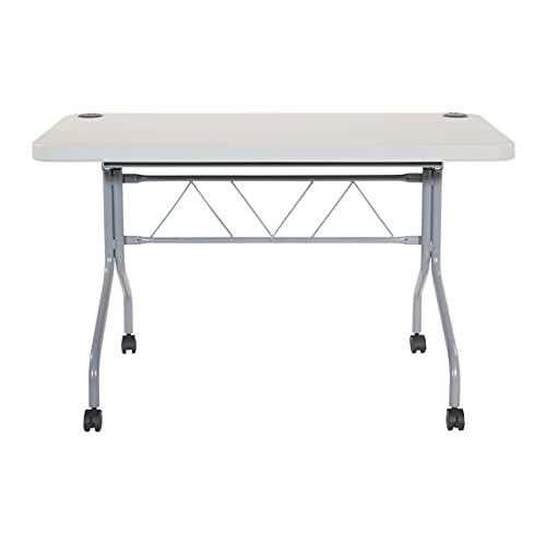 Office Star Resin Multipurpose Flip Training Table with Locking Casters for Home or Office, 4 Feet Light Gray - size: 4 feet