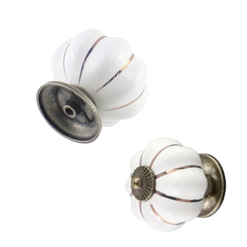 Geesatis White Ceramic Drawer Pulls,Pumpkin Shape Cabinet Knobs,1.3" - color: White