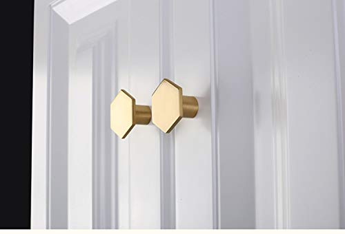 IVAILEX 10 Pack 1.3" Gold Knobs for Cabinets and Drawers, Gold Cabinet Knobs, Pure Solid Brass Knobs, Hexagon Drawer Pulls, Brushed Brass Knobs for Kitchen (34mm/1.3 inch) - color: Gold