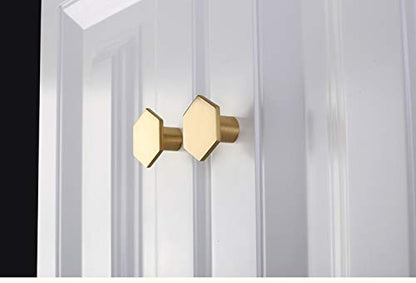 IVAILEX 10 Pack 1.3" Gold Knobs for Cabinets and Drawers, Gold Cabinet Knobs, Pure Solid Brass Knobs, Hexagon Drawer Pulls, Brushed Brass Knobs for Kitchen (34mm/1.3 inch) - color: Gold
