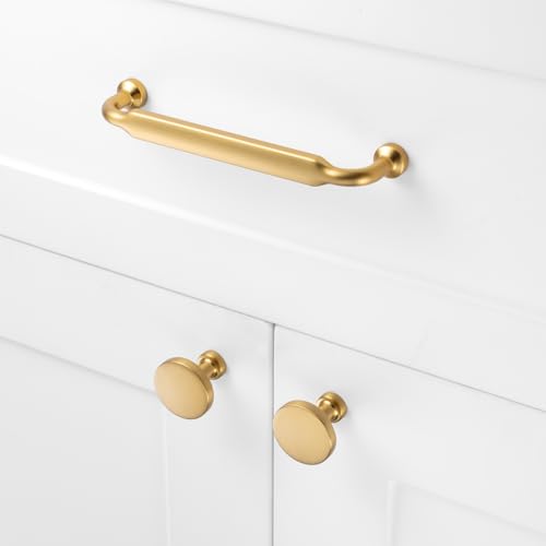 5 Inch Brushed Gold Cabinet Pulls 10 Pack, Footed Handles P2302 - color: Brushed Gold, size: 5" Hole Centers-10 Pcs