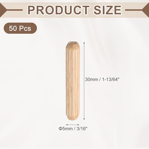 MECCANIXITY Wooden Dowel Pins 3/16" x 1-13/64" (5mm x 30mm) Straight Dowel Rods Wood Fluted Dowels Rods for Crafts Furniture DIY Hardwood Count 50 - size: 3/16"x 1-13/64" (5mm x 30mm)