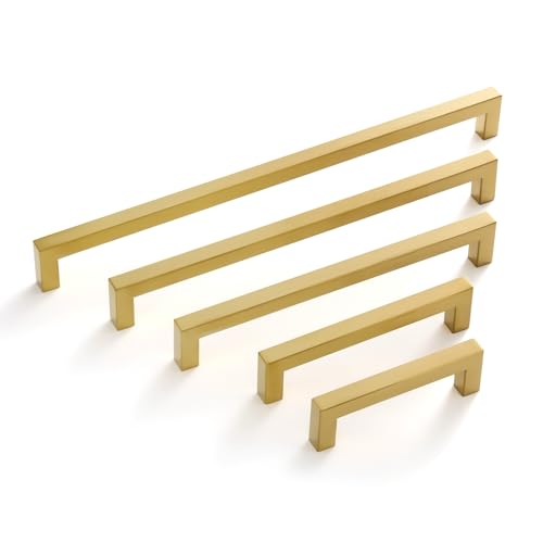 20 Pack Gold Cabinet Handles Square Drawer Pulls 5 inch Hole Centers Brushed Titanium Gold Dresser Pulls Cupboard Handles Stainless Steel Handles for Cabinets and Pulls - color: Gold, size: 5 Inch Hole Centers