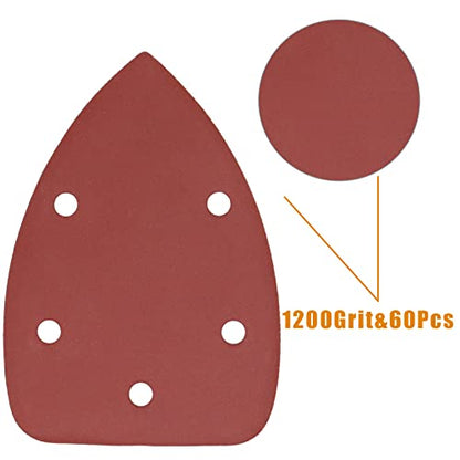 60 Pcs 1200 Grit Mouse Detail Sander Sandpaper, Aluminum Oxide Mouse Sander Pads 5 Hole Palm Sander Pads Sanding Sheets for 140mm Mouse Sander - size: 1200 Grit