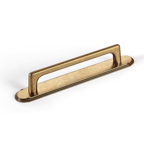 Goo-Ki Antique Brass Cabinet Pulls with Backplate,Zinc Alloy Cabinet Handle with 5''(128MM) Hole Centers 2 Pack - color: Antique Brass, size: 5'' Hole Centers, style: Roud Corner Backplate 1