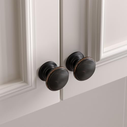Goldenwarm Cabinet Knobs, Oil Rubbed Bronze Dresser Knobs 1-1/5 Inch 25 Pack Round Kitchen Hardware, Solid Zinc Alloy, Single Hole, Screws Included, Drawer Knob for Cupboard Dresser Bathroom Vanity - color: Oil Rubbed Bronze