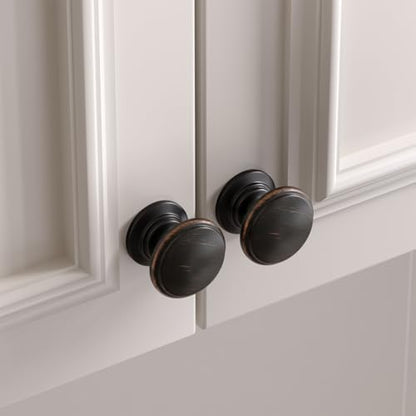 Goldenwarm Cabinet Knobs, Oil Rubbed Bronze Dresser Knobs 1-1/5 Inch 25 Pack Round Kitchen Hardware, Solid Zinc Alloy, Single Hole, Screws Included, Drawer Knob for Cupboard Dresser Bathroom Vanity - color: Oil Rubbed Bronze