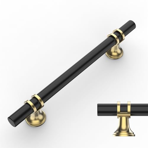 Amerdeco 10 Pack Matte Black and Gold Cabinet Pulls 5 Inch(128MM) Hole Centers Kitchen Cabinet Handles Cabinets Hardware Drawer Pulls ZH0058 - color: Gold+Matte Black, size: 5"/128MM Hole Center