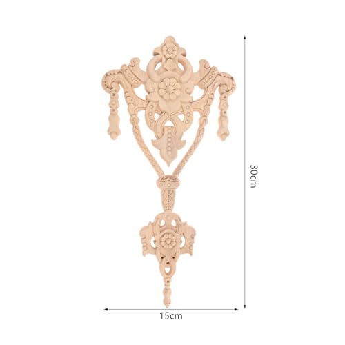 1Pc Wood Carved Onlays Center Wooden Appliques Furniture DIY 11.81" x5.91 - size: 30x15cm/11.81"x5.91"