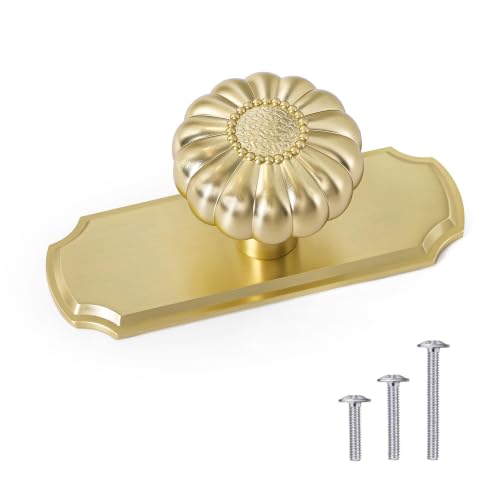 4 Pack Vintage Brushed Gold Cabinet Knobs with Backplate, 1-1/4 Inches - color: Brushed Gold, size: 4 Pack