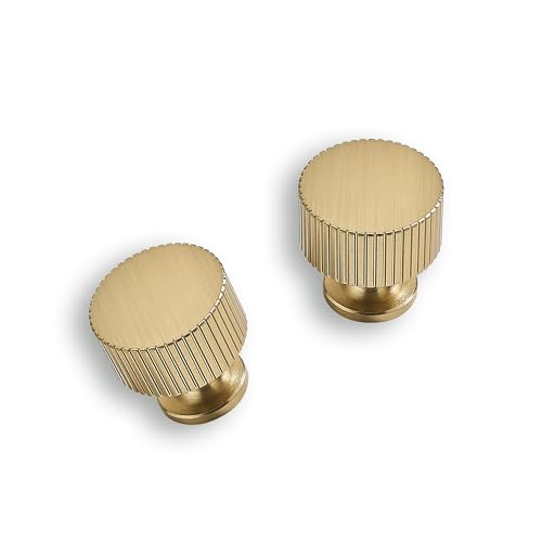 20-Pack 1-1/8 Inch Knob Brushed Brass Cabinet Pulls Solid Heavy Duty Cabinet Pull is Suitable for Drawers Dressers Handles Kitchens Bathroom cabinets - color: Brushed Brass, size: 1-1/8 Inch(28mm) Diameter