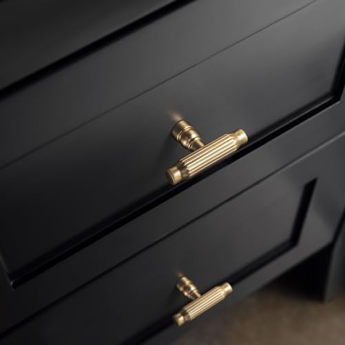 Goo-Ki 6 Pack Champagne Bronze Cabinet T-Bar Knob - Modern Vertical Groove Textured Grip for Kithcen Drawers & Cupboard - color: Champagne Bronze