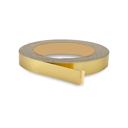 Mirror Gold PVC 7/8 inch x 25 ft Edge Banding Peel Stick Tape Adhesive Metal Edging Veneer Aluminum Trim Flexible Strip Molding MDF Wood Cabinet Laminate Shelf Furniture Countertop Formica Plywood - color: Mirror Gold, size: 7/8 inch x 25 ft