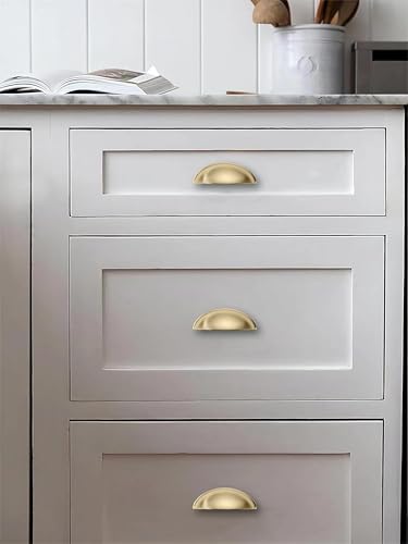 2 Pack 3" Drawer Pulls Brushed Brass Cabinet Cup Pulls Kitchen Hardware Cabinet Handles Drawer Handles Knobs 3 inch (76mm) Center to Center - color: Brushed Brass, size: 3 inch Hole Center, style: 2 Pack