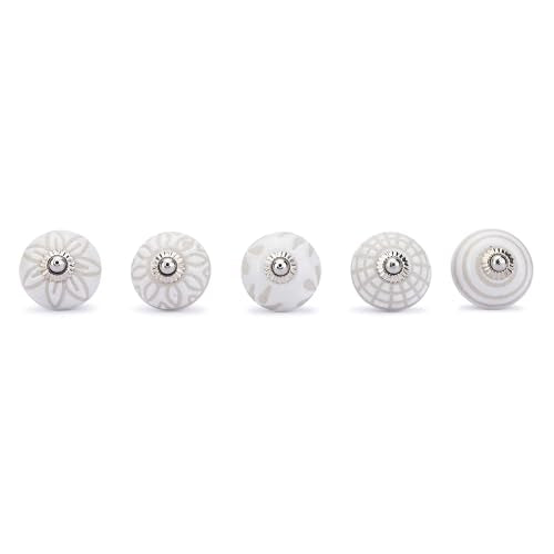 Ajuny White Ceramic Cabinet Knobs Handmade Drawer Pulls Set of 10