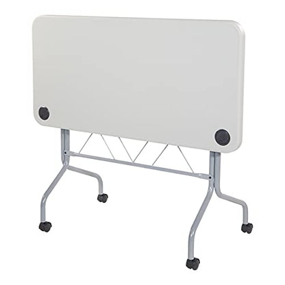 Office Star Resin Multipurpose Flip Training Table with Locking Casters for Home or Office, 4 Feet Light Gray - size: 4 feet