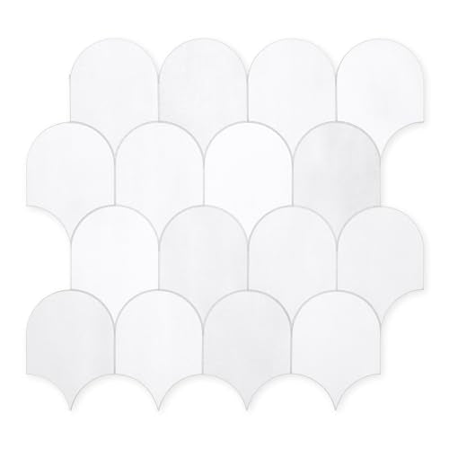 10-Sheet Fish Scale Peel and Stick Backsplash Tile, 11.4" x 10.9" Stone Composite Scallop Handmade Looks Self-Adhesive Wall Tiles for Kitchen Bathroom, White Mixed - color: White Mixed, size: Fish Scale