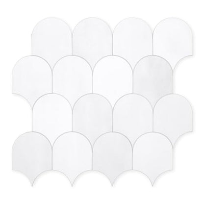 10-Sheet Fish Scale Peel and Stick Backsplash Tile, 11.4" x 10.9" Stone Composite Scallop Handmade Looks Self-Adhesive Wall Tiles for Kitchen Bathroom, White Mixed - color: White Mixed, size: Fish Scale