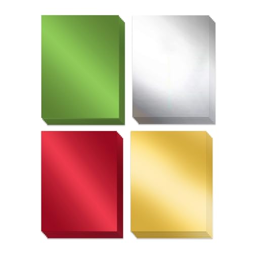 24 Sheets Christmas Metallic Cardstock Paper 8.5 X 11", 92lb Thick Gold Foil Cardstock Shiny Mirror Paper Glitter Paper for Crafts Scrapbook Card Making Invitations (Red Green Gold Silver) - color: Red Green Gold Silver