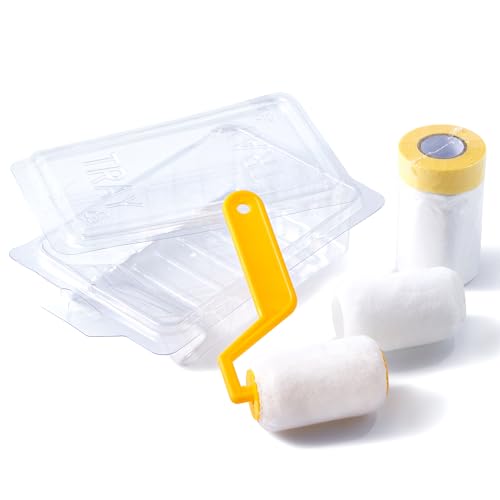 VOOMEY 2 Inch Small Paint Roller Kit with Pre-Taped Masking Film, Paint Tray Liner, Mini Paint Roller for Painting Corners