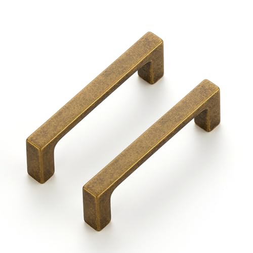 Ravinte Antique Brass Cabinet Handles Solid Square Pulls 3 Inch 10 Pack - size: 3 Inch Hole Center
