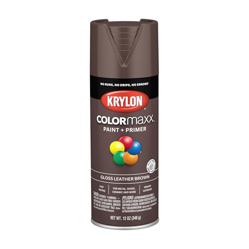 Krylon K05527007 COLORmaxx Spray Paint and Primer for Indoor/Outdoor Use, Gloss Leather Brown, 12 Ounce (Pack of 1) - color: Leather Brown, size: 12 Ounce (Pack of 1), style: Gloss