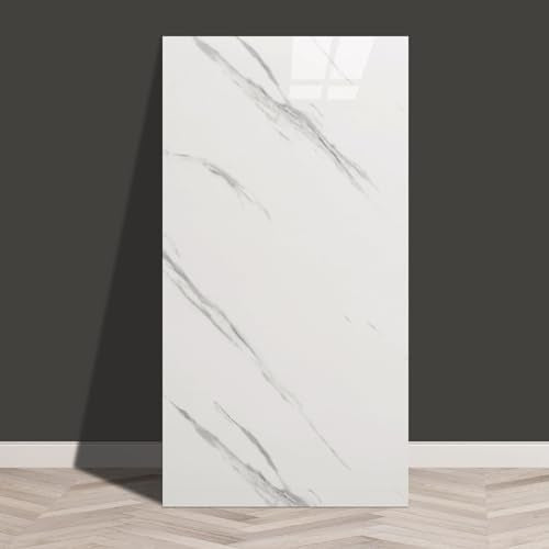 Haimin Wall Panels Peel and Stick 10 Pieces 23.6x11.8in (19.4 Sq. Ft. Coverage) Lightweight Backsplash Marble Look Tile (not Real Marble) Ideal for Kitchen Bathrooms Living Rooms Bedrooms (White-JSB) - color: White-JSB