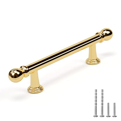 YAGU 6 Pack Polished Brass Cabinet Pulls 3 Inch(76mm) Hole Center Solid Shiny Gold Kitchen Drawer Handles Furniture Hardware for Dresser Cupboard Wardrobe Closet Vanity - color: Polished Brass, size: 6 Pack, style: 3''/76MM Hole Center