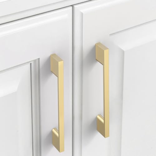 9BUILD 10 Pack Brushed Brass Cabinet Pulls 5 Inch Kitchen Cabinet Handles, Cabinet Hardware for Cupboard Drawer Pulls - color: Brushed Brass, size: 5"/128MM Hole Center, style: 10 Pack