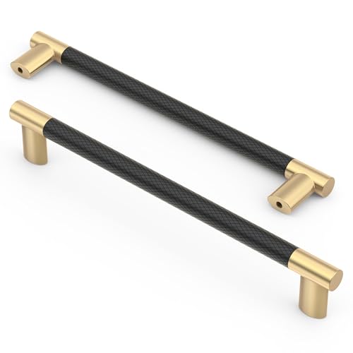 Asidrama 10 Pack 10 Inch(254mm) Knurled Black and Gold Kitchen Cabinet Handles, Gold Cabinet Pulls Kitchen Cabinet Hardware Cupboard Handles Drawer Pulls 4496 - color: Black-Gold, size: 10" Hole Center(254mm)