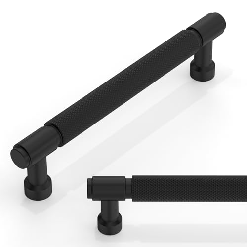 10 Pack Matte Black Knurled Cabinet Pulls 5 Inch(128mm) Kitchen Cabinet Handles Cabinet Hardware for Drawer Pulls - color: Matte Black, size: 5" Hole Center