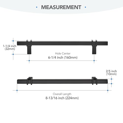 HOME EDIT 6-1/4 inch Black Cabinet Handles, 10 Pack Kitchen Cabinet Handles Matte Black Drawer Pulls Zinc Alloy Square Bar Kitchen Pulls - color: Black, size: 6-1/4 Inch Hole Center